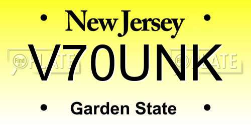 V70UNK New Jersey License Plate
