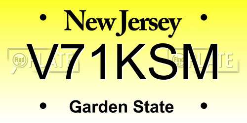 V71KSM New Jersey License Plate