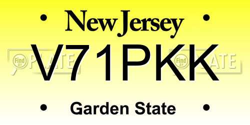 V71PKK New Jersey License Plate