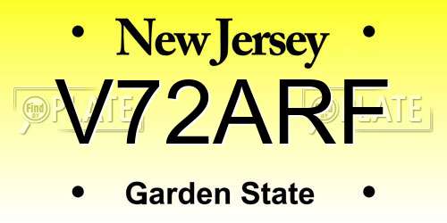 V72ARF New Jersey License Plate