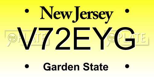 V72EYG New Jersey License Plate