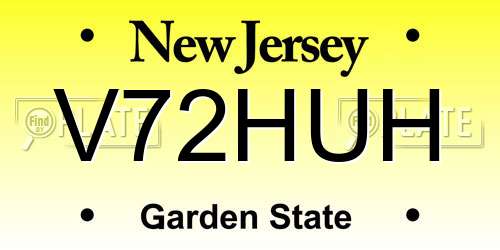 V72HUH New Jersey License Plate