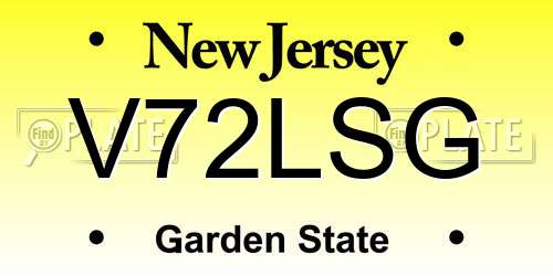 V72LSG New Jersey License Plate