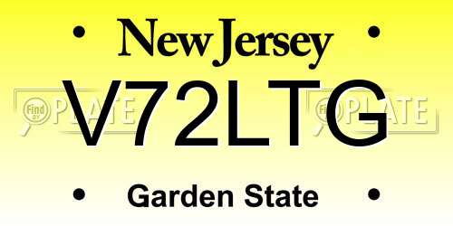 V72LTG New Jersey License Plate