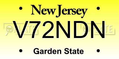 V72NDN New Jersey License Plate