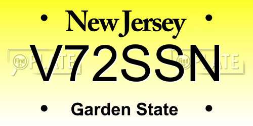 V72SSN New Jersey License Plate