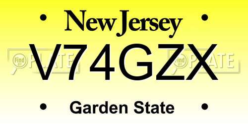 V74GZX New Jersey License Plate