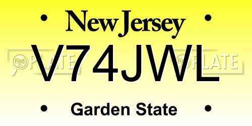 V74JWL New Jersey License Plate