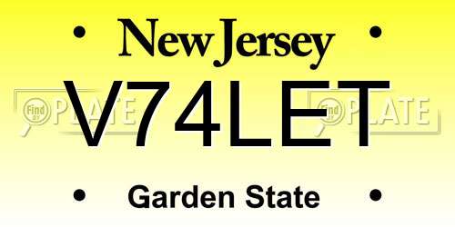 V74LET New Jersey License Plate