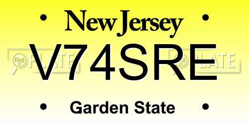 V74SRE New Jersey License Plate