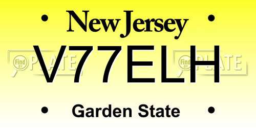 V77ELH New Jersey License Plate