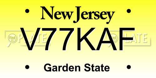 V77KAF New Jersey License Plate