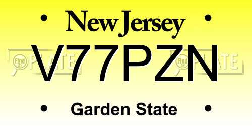V77PZN New Jersey License Plate