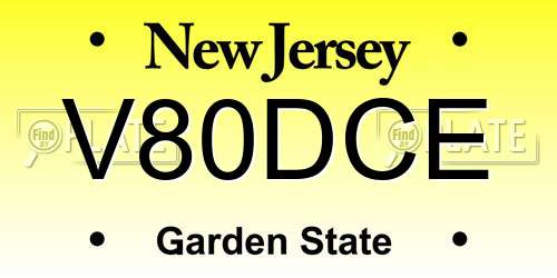 V80DCE New Jersey License Plate