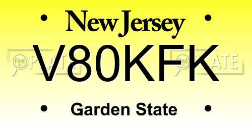 V80KFK New Jersey License Plate