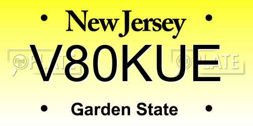 V80KUE New Jersey License Plate