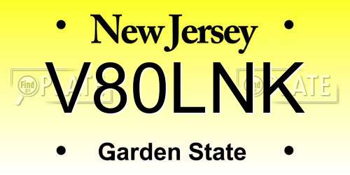 V80LNK New Jersey License Plate