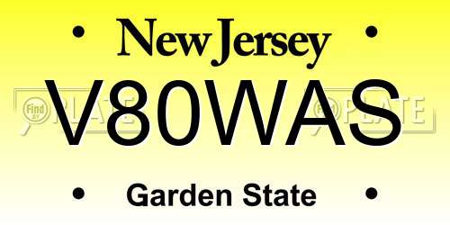 V80WAS New Jersey License Plate