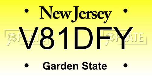 V81DFY New Jersey License Plate