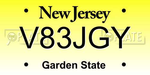 V83JGY New Jersey License Plate
