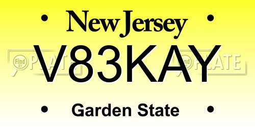 V83KAY New Jersey License Plate