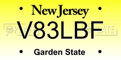 V83LBF New Jersey License Plate