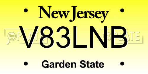 V83LNB New Jersey License Plate