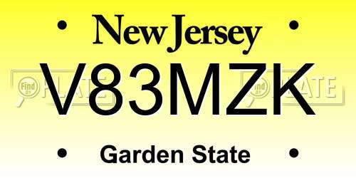 V83MZK New Jersey License Plate