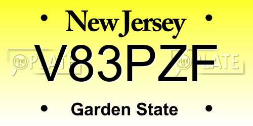 V83PZF New Jersey License Plate