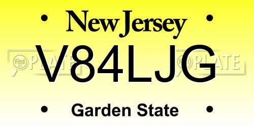 V84LJG New Jersey License Plate