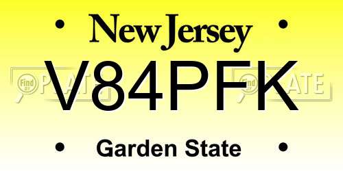 V84PFK New Jersey License Plate