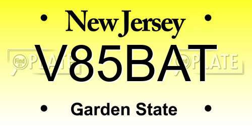 V85BAT New Jersey License Plate