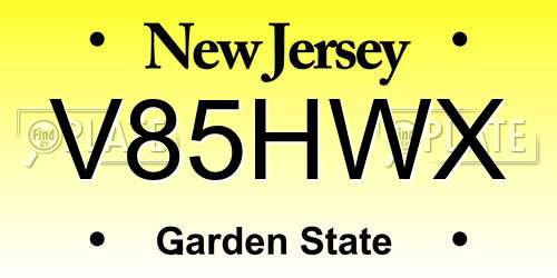 V85HWX New Jersey License Plate