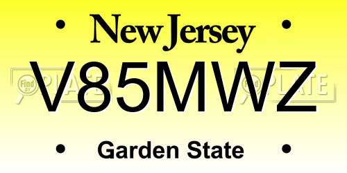V85MWZ New Jersey License Plate