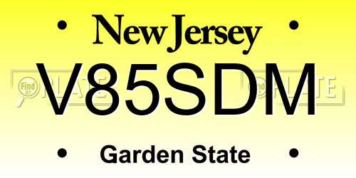 V85SDM New Jersey License Plate