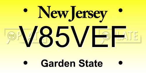 V85VEF New Jersey License Plate