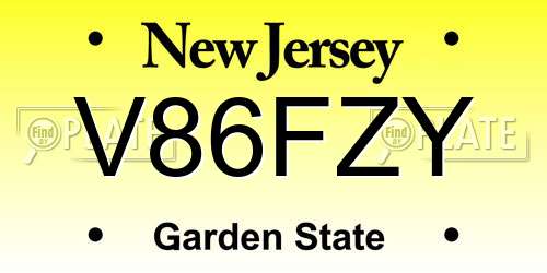 V86FZY New Jersey License Plate