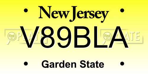 V89BLA New Jersey License Plate