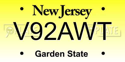 V92AWT New Jersey License Plate