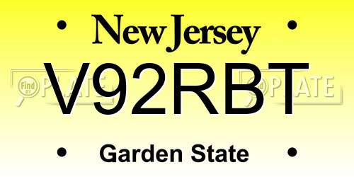 V92RBT New Jersey License Plate