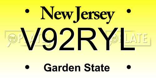 V92RYL New Jersey License Plate