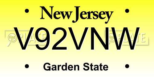 V92VNW New Jersey License Plate