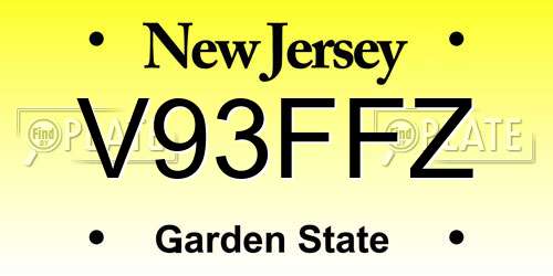 V93FFZ New Jersey License Plate