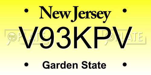 V93KPV New Jersey License Plate