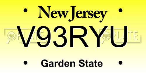 V93RYU New Jersey License Plate