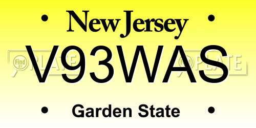 V93WAS New Jersey License Plate