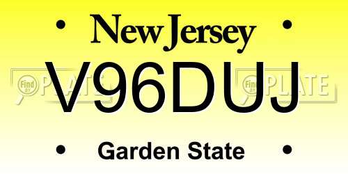 V96DUJ New Jersey License Plate