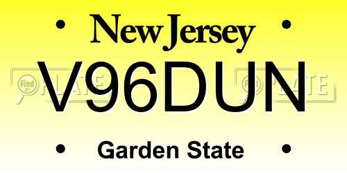 V96DUN New Jersey License Plate