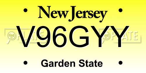 V96GYY New Jersey License Plate