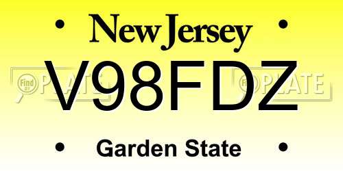 V98FDZ New Jersey License Plate